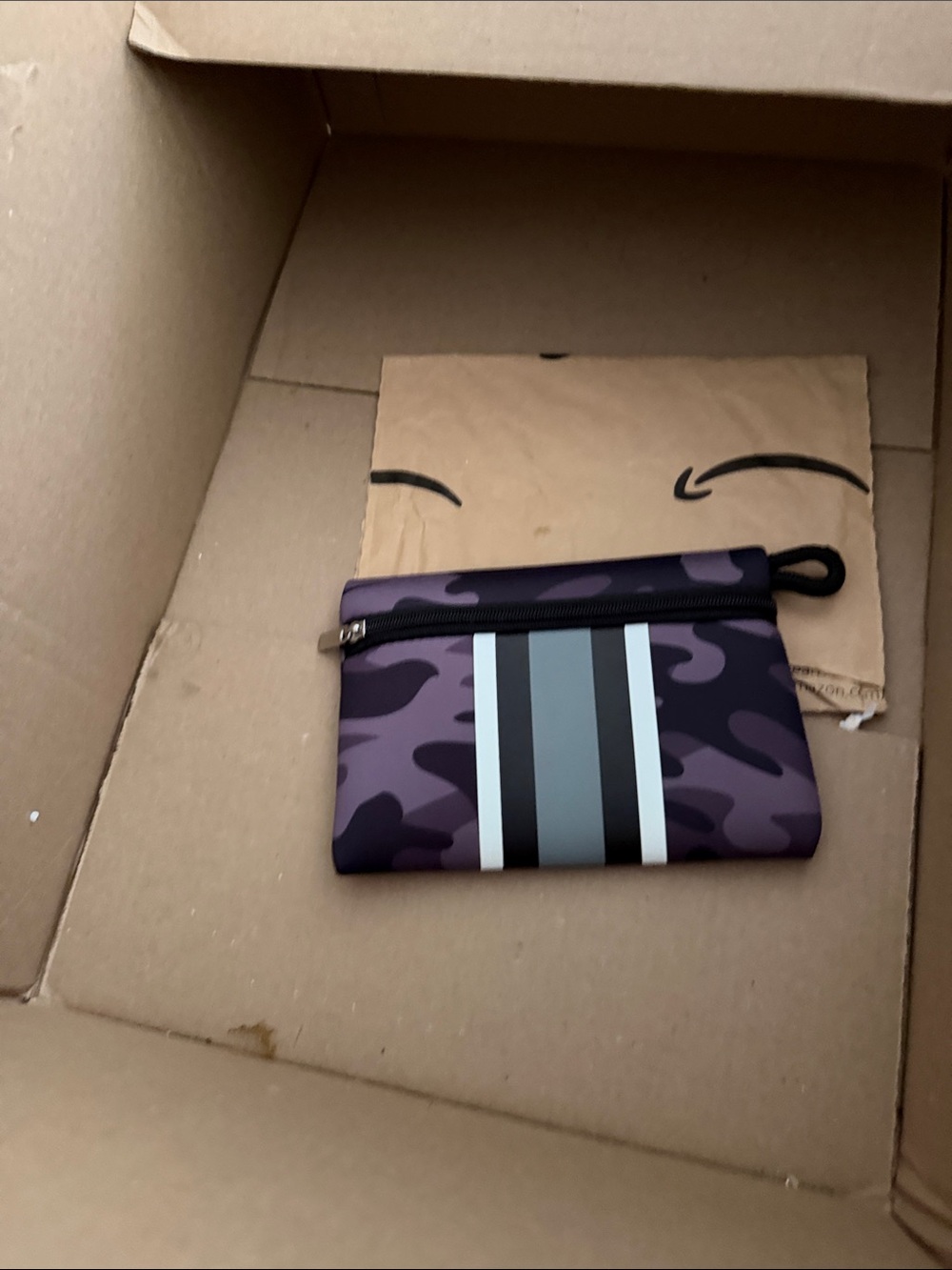 Purple Camo Zip Pouch with Stripe Accent - Men Bags